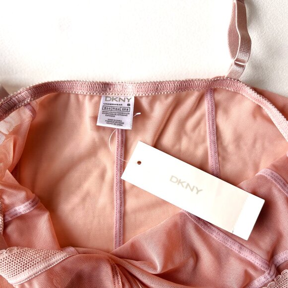 DKNY Pink Mesh Slip Shapewear size Small, Adjustable Straps, Knee Length - Picture 3 of 6